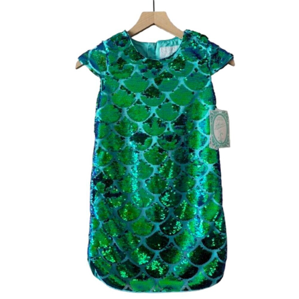 Youth Girl's 7/8 NWT Disney Princess Ariel Teal Sequins Dress